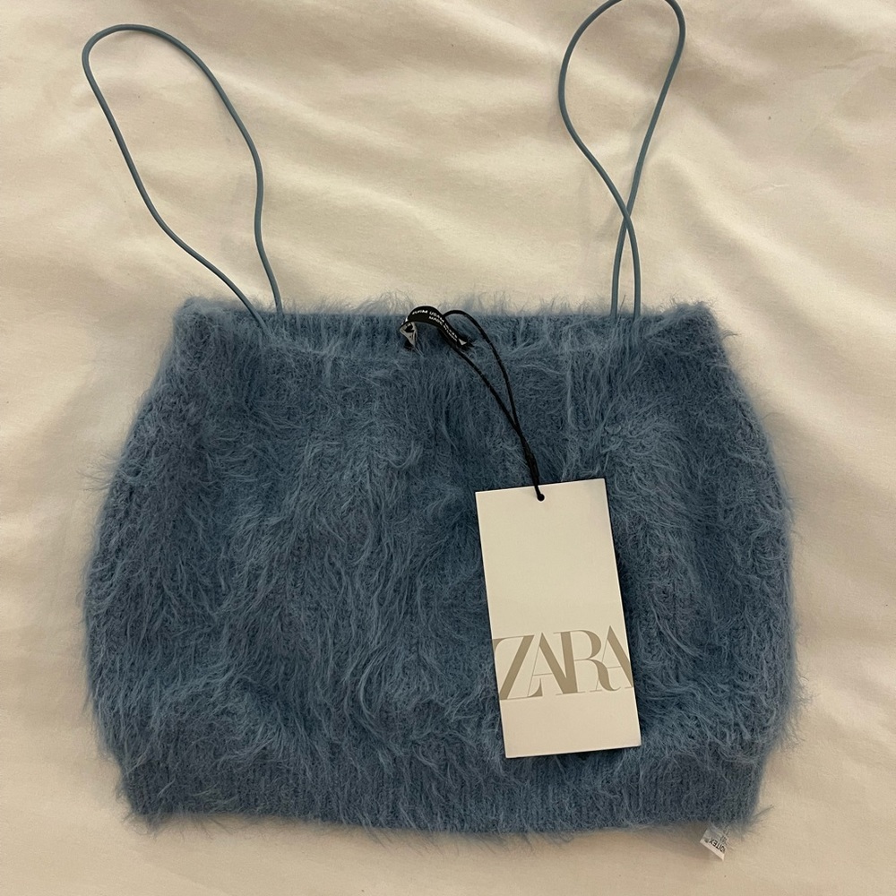New with tags - Zara blue fluffy knit top - Picture 1 of 2